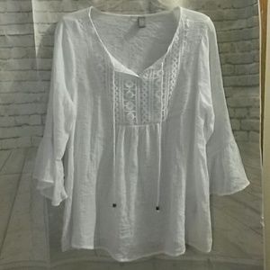 White Peasant blouse.  65%polyester/35%rayon